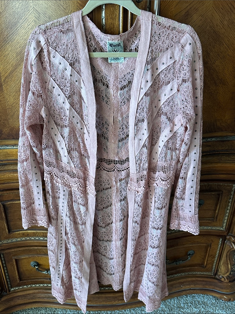 Dusty Rose lace and faux suede duster